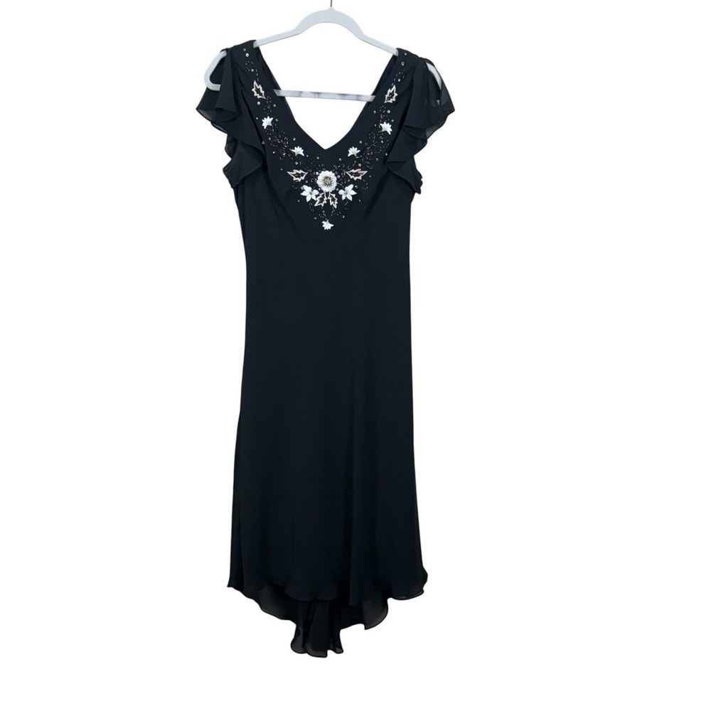 SL Fashion Women's Black Sleeveless Cowl Neckline Beaded Dress Size 14P